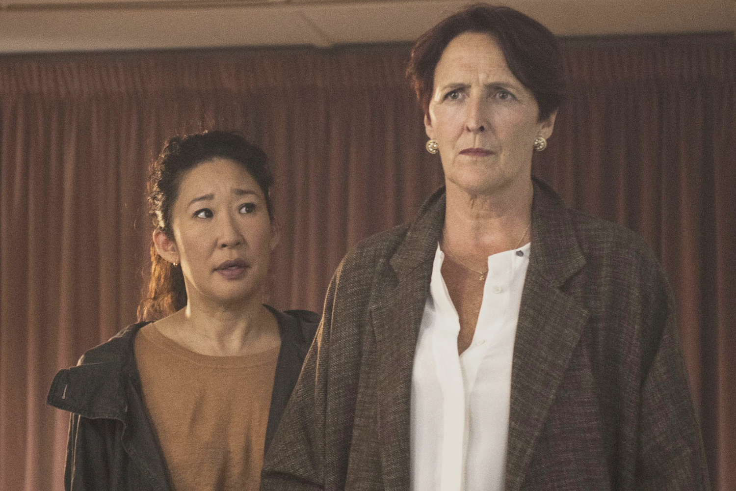 Sandra Oh and Fiona Shaw in a scene from season two of Killing Eve.