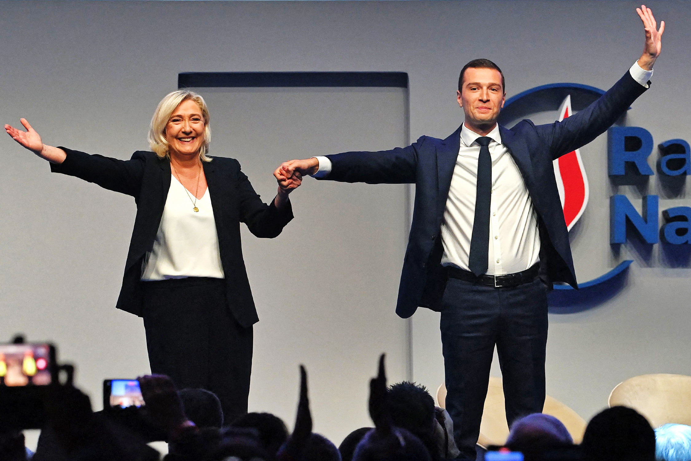 Marine Le Pen and Jordan Bardella at the Rassemblement National congress.
